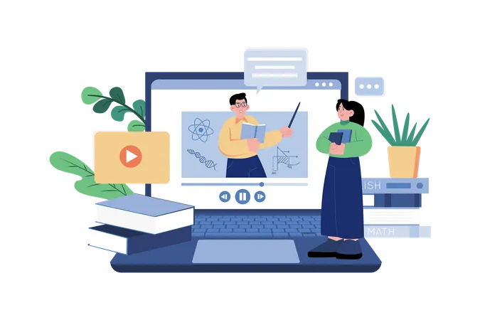 Enseignant enseignant en ligne par vidéoconférence  Illustration
