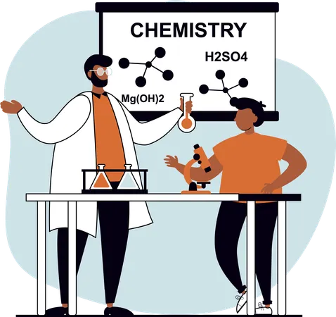 Enseignant et étudiant en laboratoire de chimie  Illustration