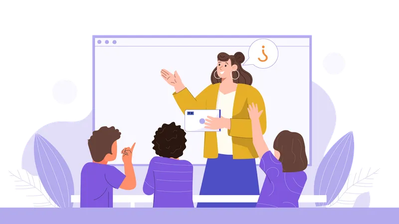 L'enseignant pose des questions aux élèves en classe  Illustration