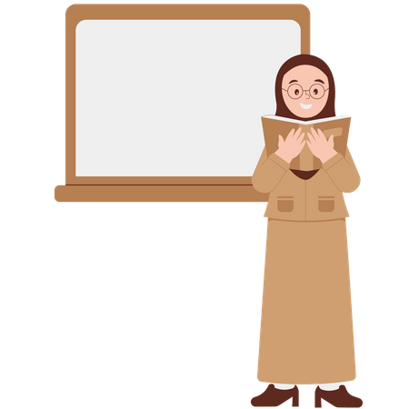 Enseignante en hijab, manuel de lecture  Illustration