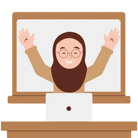 Une enseignante en hijab se réjouit avant de commencer la leçon  Illustration