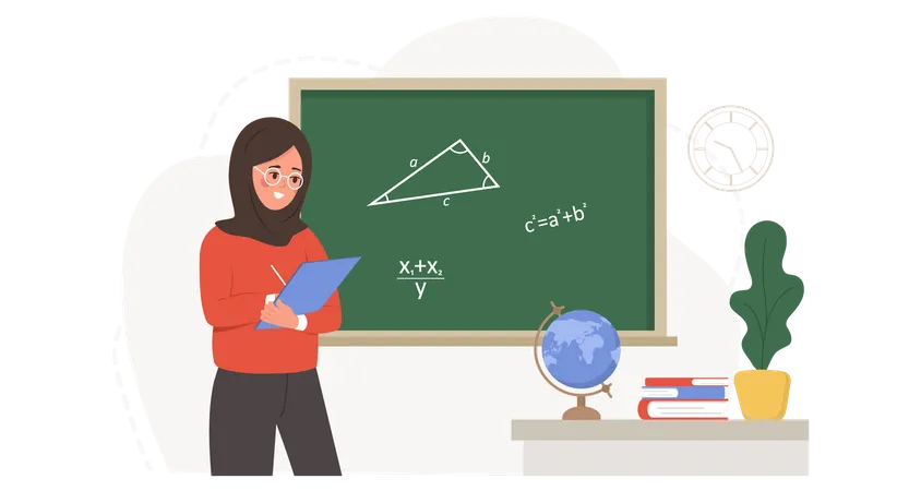 Enseignante musulmane enseignant les mathématiques en classe  Illustration