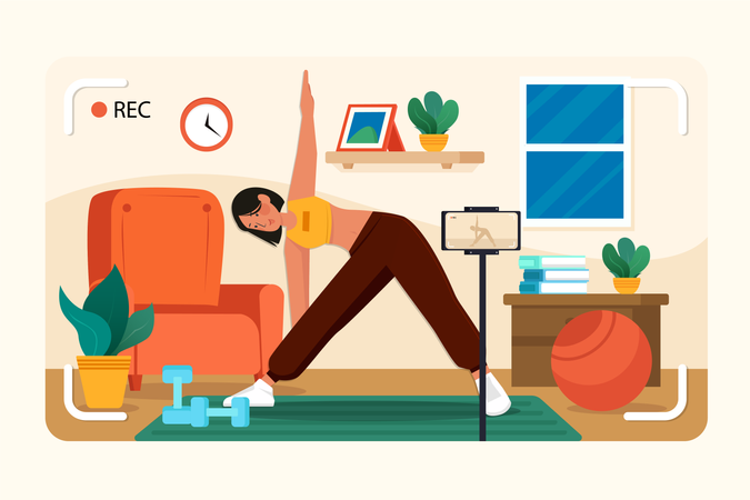 Enseignement féminin et diffusion en direct de yoga pour le fitness  Illustration