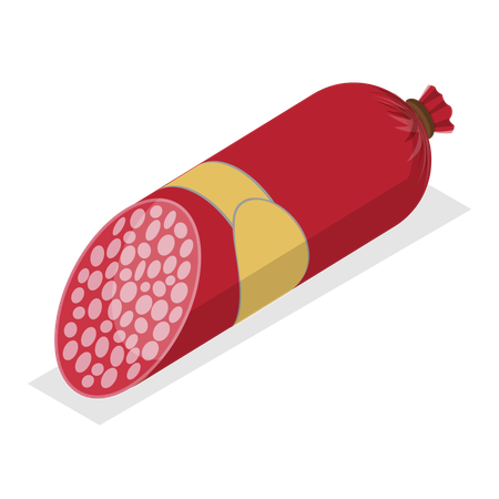 Ensemble de saucisses et de produits à base de viande en 3D, illustration vectorielle isométrique. Article 3  Illustration