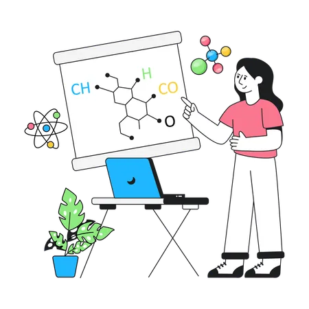 Enseñando clase de química  Ilustración