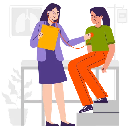 ENT doctor checking teenage girl health  Illustration