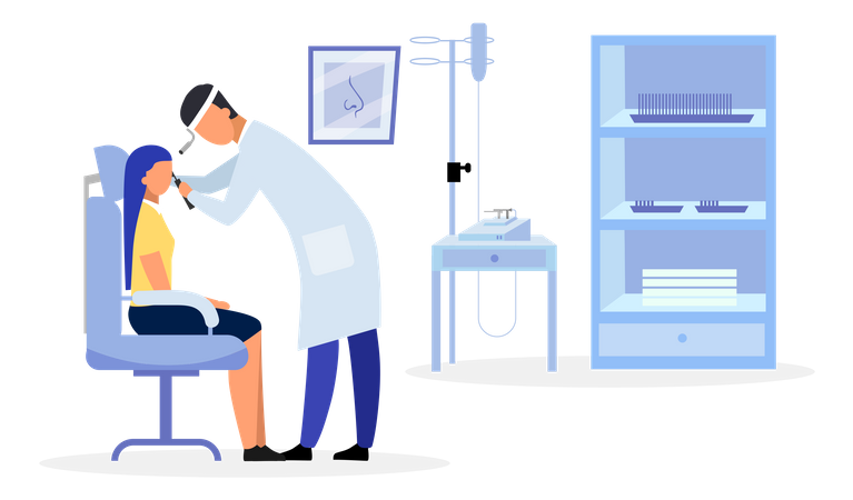 Ent doctor checking throat  Illustration