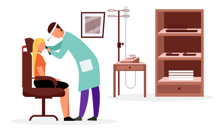 Ent doctor checking throat  Illustration