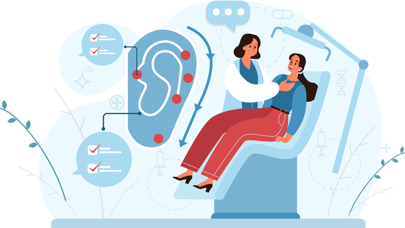 Ent specialist treating deafness of patient  Illustration