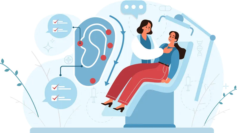 Ent specialist treating deafness of patient  Illustration