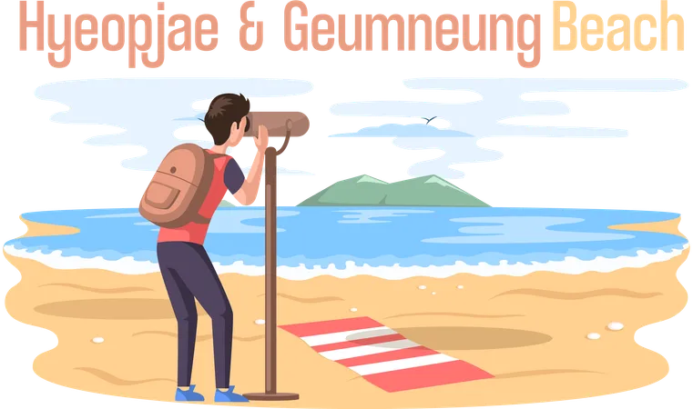 Entdecker findet Weg von Strandinsel  Illustration