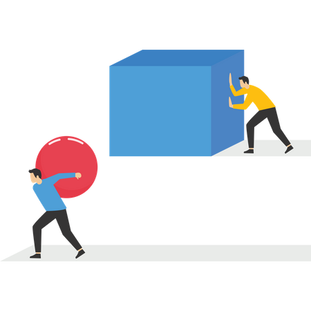 Enterprising businessman pushing ball Behind pushing heavy load  Illustration