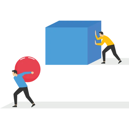 Competition Concept Enterprising Businessman Pushing Ball Behind Pushing Heavy Load Winning Strategy Business Concept Effective Achievement Direction To Victory Illustration