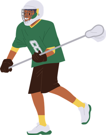 Enthusiastic experienced lacrosse player playing game match  Illustration