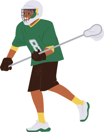 Enthusiastic experienced lacrosse player playing game match  Illustration