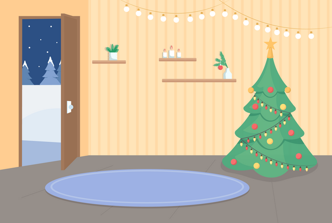 Entrada a casa durante Navidad  Illustration