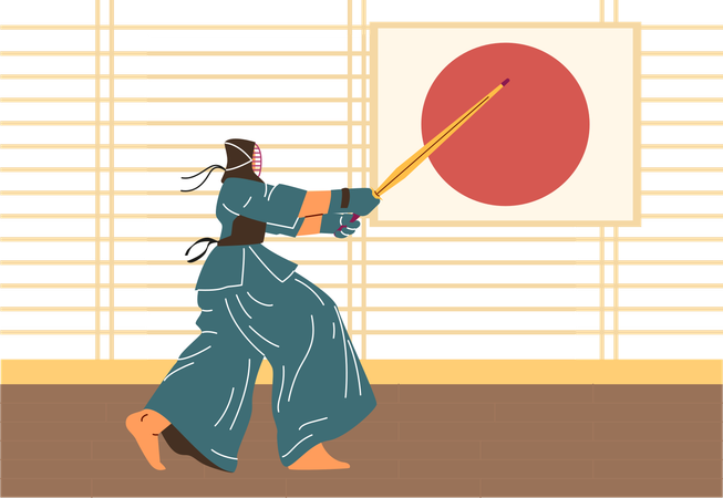 Entraînement de kendo japonais en salle  Illustration