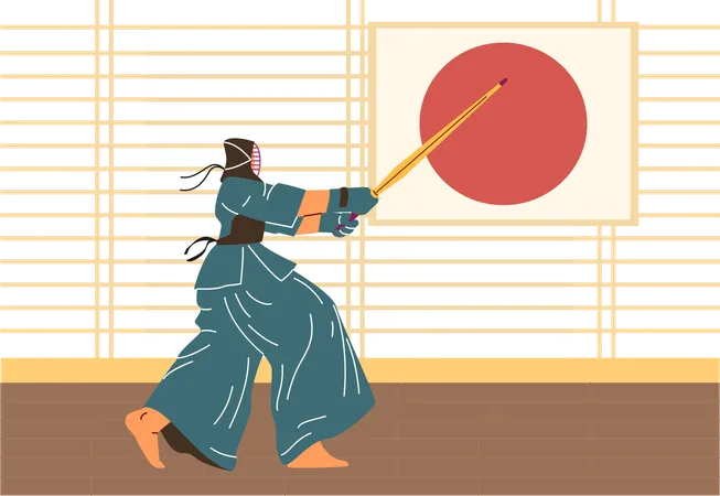 Entraînement de kendo japonais en salle  Illustration