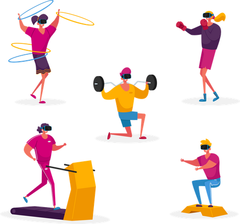 Entraînement sportif dans le cyberespace de réalité virtuelle  Illustration