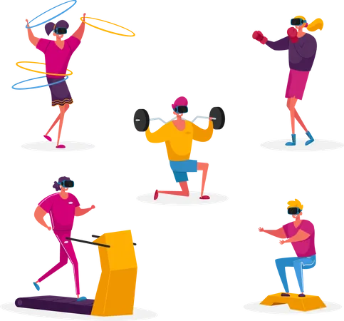 Entraînement sportif dans le cyberespace de réalité virtuelle  Illustration