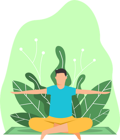 Entraîneur de yoga faisant du yoga dans le jardin  Illustration