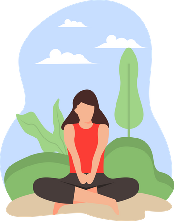 Entraîneur de yoga faisant du yoga dans le jardin  Illustration