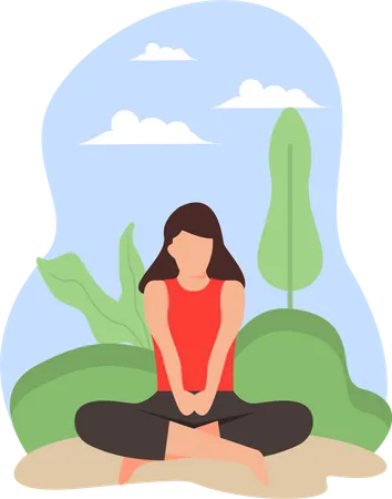 Entraîneur de yoga faisant du yoga dans le jardin  Illustration