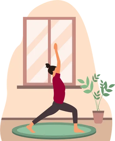 Entraîneur de yoga faisant du surya namaskar dans la chambre  Illustration