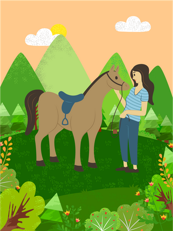 Entraîneur féminin avec cheval  Illustration
