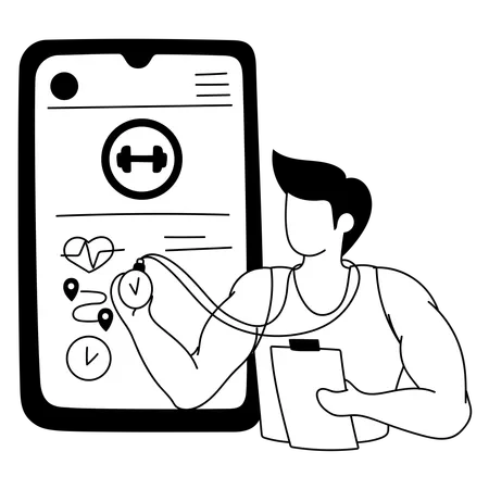 Un entraîneur suit sa santé sur une application de fitness  Illustration