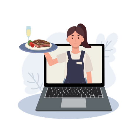 Entrega online de comida em serviços de restaurantes e cafés  Ilustração