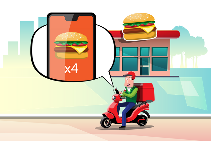Entrega de hamburguesas en línea  Ilustración