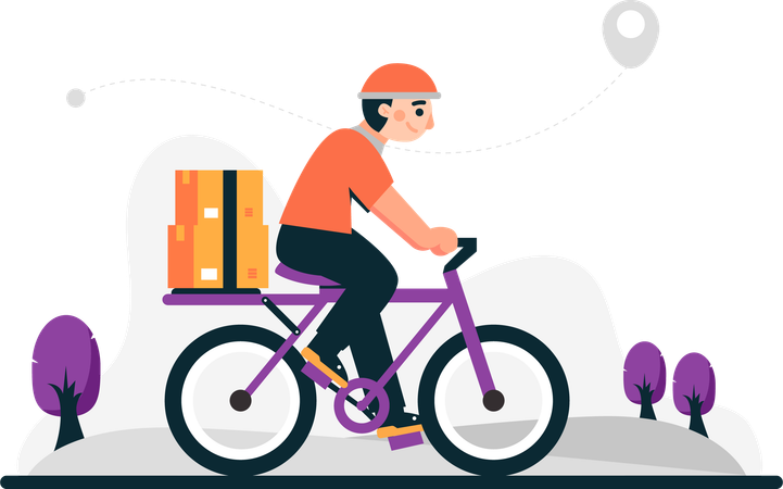 Entrega de paquetes en bicicleta  Ilustración