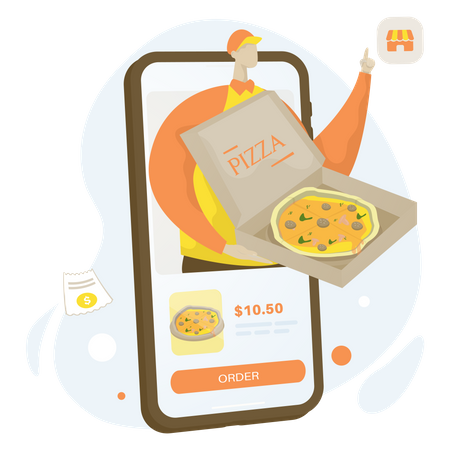Entrega de pizza en línea  Ilustración