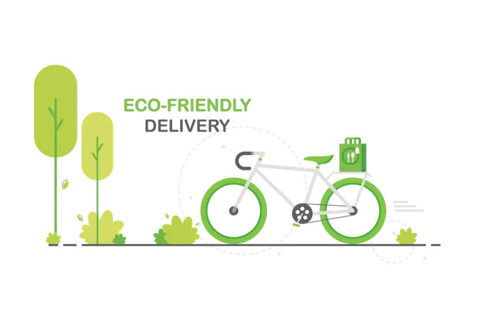 Entrega De Comida Ecologica De Bicicleta Bicicleta E Pacote Com Comida Verde Projeto Plano Episodio 10 Ilustração