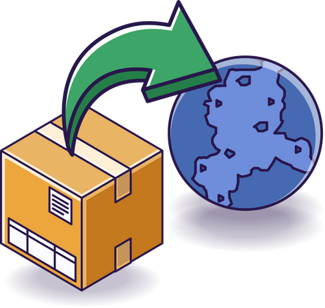 Entrega de cajas de paquetes internacionales  Ilustración