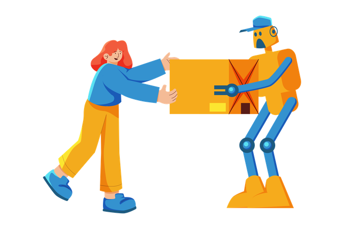 Robô de entrega cuidando da entrega ao cliente  Ilustração