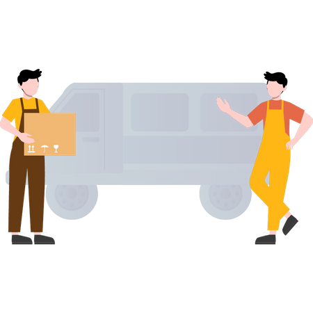 Entregador carregando mais entregas no caminhão de entrega  Ilustração