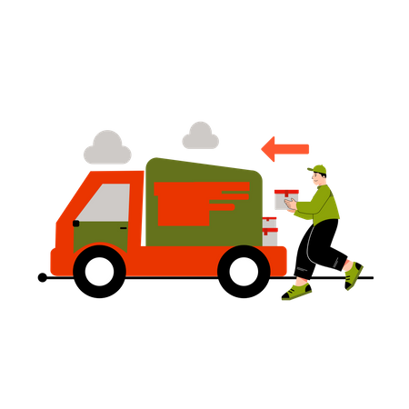 Entregador carregando encomendas em caminhão  Ilustração