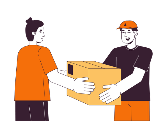 Entregador dando pacote para homem  Ilustração