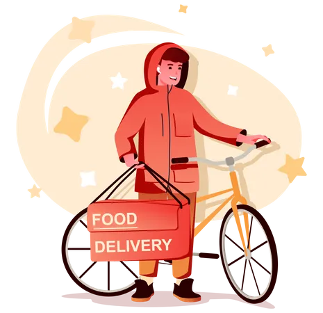 Entregador de comida em bicicleta  Ilustração