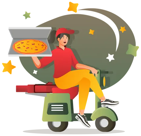 Entregador de pizza  Ilustração