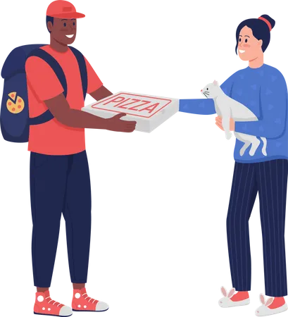 Entregador de pizza entregando pizza  Ilustração