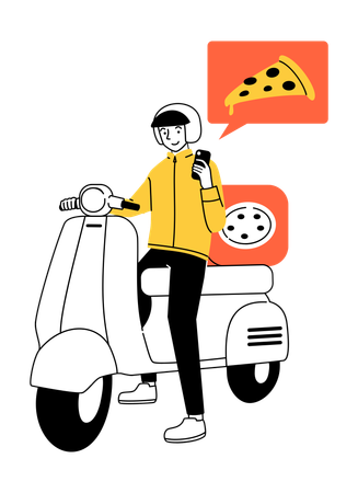 Entregador de pizza entregando pizza  Ilustração