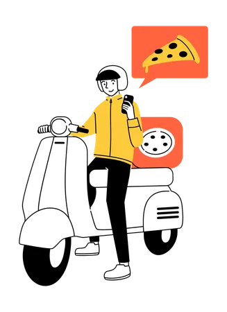 Entregador de pizza entregando pizza  Ilustração