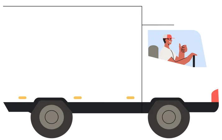 Entregador dirigindo um caminhão entregando um pedido  Ilustração