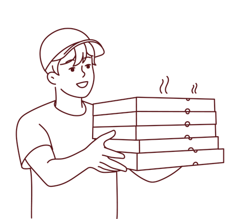 Entregador entregando pizza cozida fresca  Ilustração