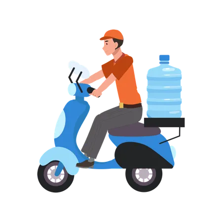 Entregador entregando água em motocicleta  Ilustração
