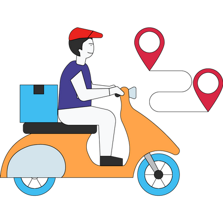 Delivery Boy está entregando encomendas em uma scooter  Ilustração