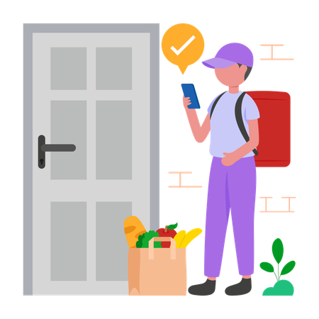 Entregador fazendo entrega de compras  Ilustração